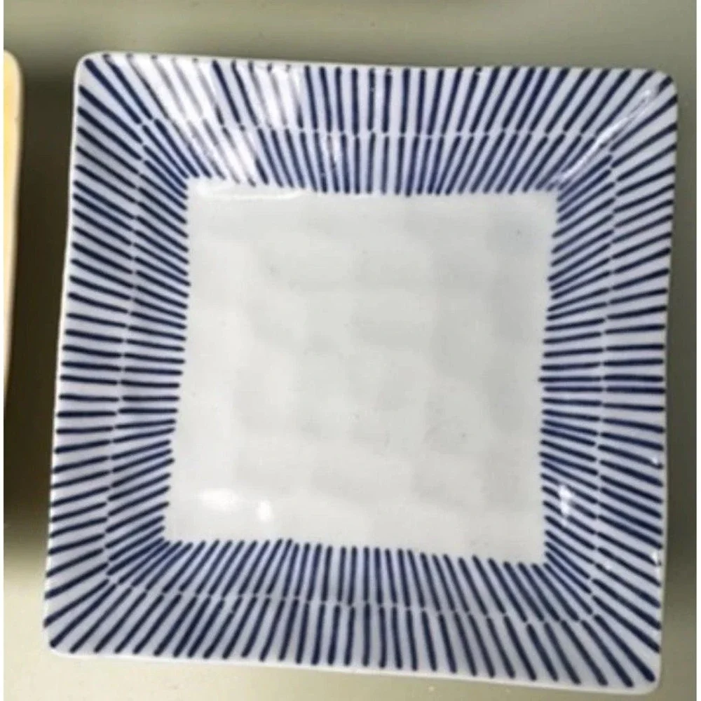Set of 3 Square Serving Plates Blue Yellow Grapevine Pattern Ceramic Decor Table